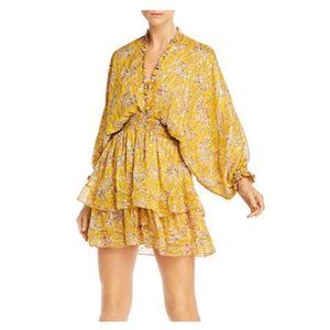 NWT THE KOOPLES Feuille D’or Silk Tiered Metallic Mini Dress with Ruffles.  SZ 3